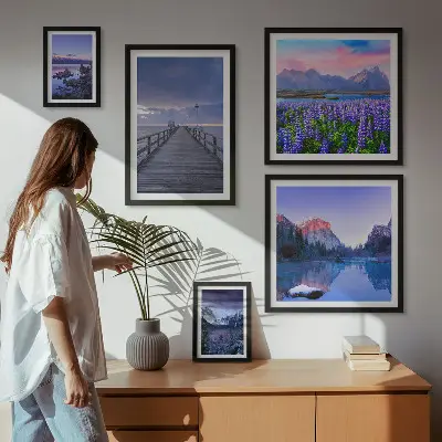 Gallery wall met berg- en kustlandschappen