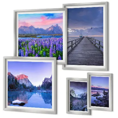 Gallery wall met berg- en kustlandschappen
