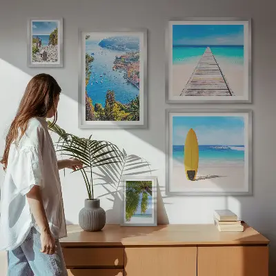 Wanddecoratie compositie met kustlandschappen en stranden