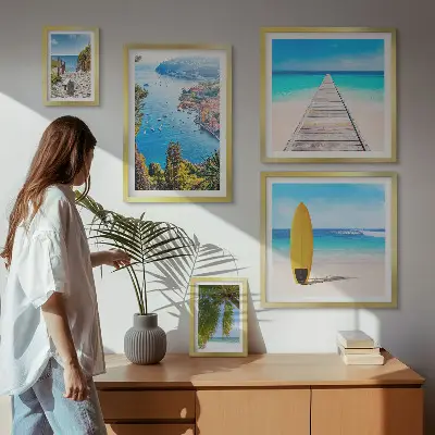 Wanddecoratie compositie met kustlandschappen en stranden