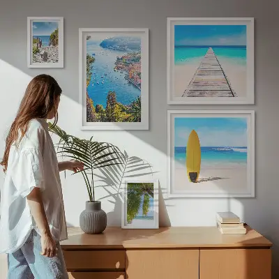 Wanddecoratie compositie met kustlandschappen en stranden