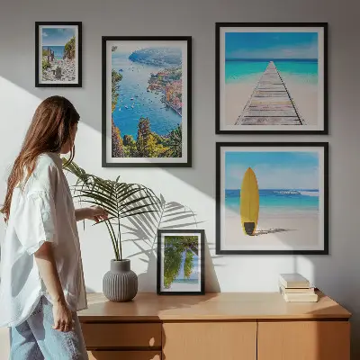 Wanddecoratie compositie met kustlandschappen en stranden