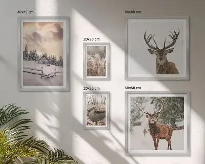 Moderne schilderijen set met winterlandschappen met herten