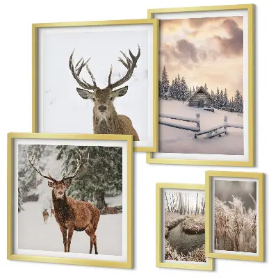 Moderne schilderijen set met winterlandschappen met herten