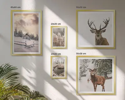 Moderne schilderijen set met winterlandschappen met herten