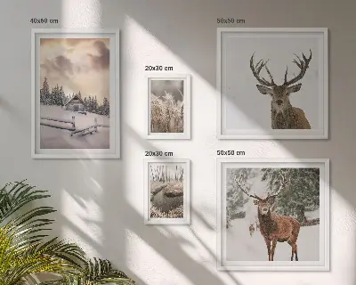Moderne schilderijen set met winterlandschappen met herten