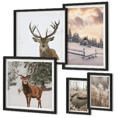 Moderne schilderijen set met winterlandschappen met herten