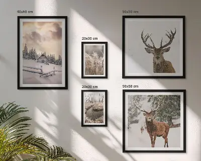 Moderne schilderijen set met winterlandschappen met herten