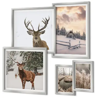 Moderne schilderijen set met winterlandschappen met herten