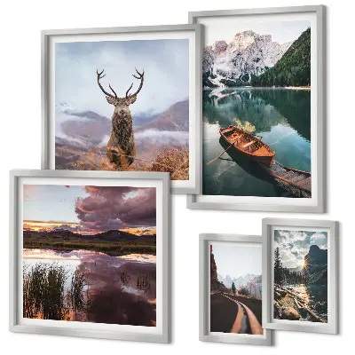 Gallery wall met landschappen, bergen, meren en natuur