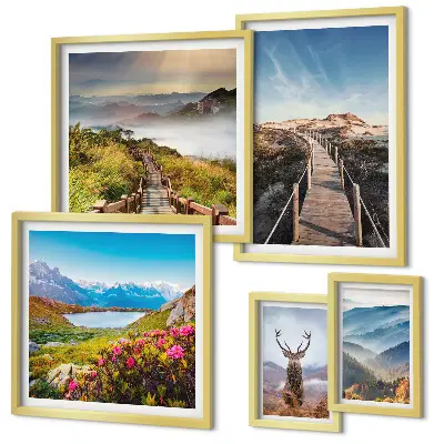 Wanddecoratie compositie Landschappen van bergen en wilde bossen