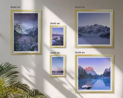 Set van moderne schilderijen met bergmeren, bossen en landschappen