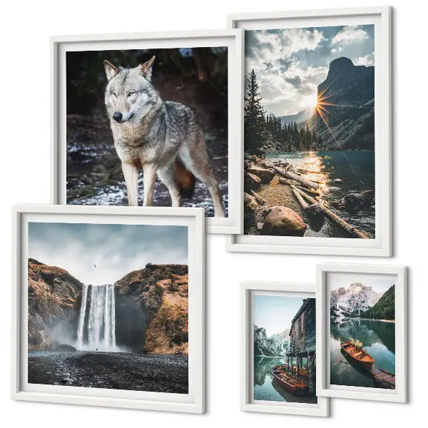 Wanddecoratie compositie met natuurlandschappen en wilde dieren