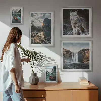 Wanddecoratie compositie met natuurlandschappen en wilde dieren