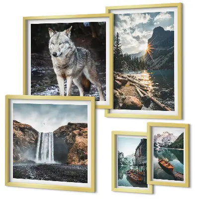 Wanddecoratie compositie met natuurlandschappen en wilde dieren