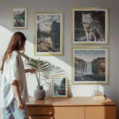 Wanddecoratie compositie met natuurlandschappen en wilde dieren