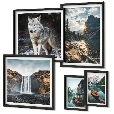 Wanddecoratie compositie met natuurlandschappen en wilde dieren