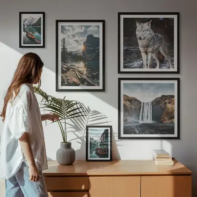 Wanddecoratie compositie met natuurlandschappen en wilde dieren