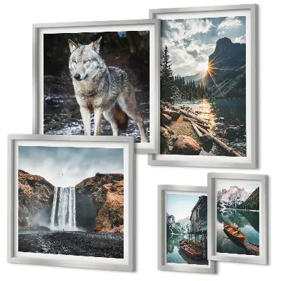 Wanddecoratie compositie met natuurlandschappen en wilde dieren