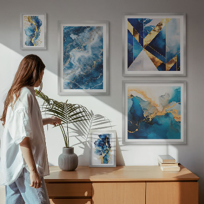 Moderne schilderijen set Abstracte blauwe composities