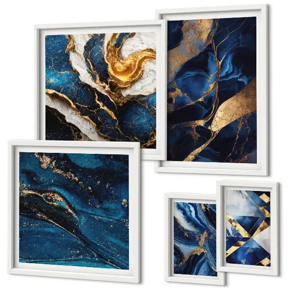 Wanddecoratie compositie met abstracte blauwe patronen