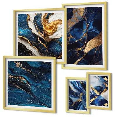 Wanddecoratie compositie met abstracte blauwe patronen