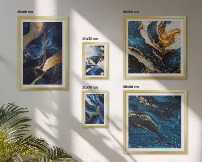 Wanddecoratie compositie met abstracte blauwe patronen