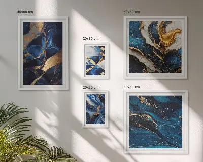 Wanddecoratie compositie met abstracte blauwe patronen