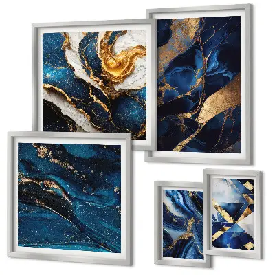 Wanddecoratie compositie met abstracte blauwe patronen