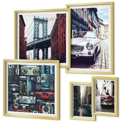 Wanddecoratie compositie Stijlvolle auto's en straatarchitectuur