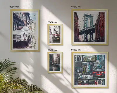 Wanddecoratie compositie Stijlvolle auto's en straatarchitectuur