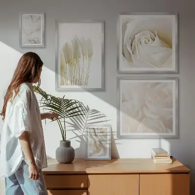 Gallery wall met witte rozenmarmeren accenten
