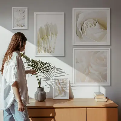 Gallery wall met witte rozenmarmeren accenten