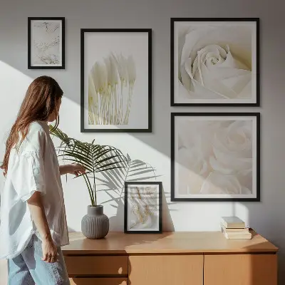 Gallery wall met witte rozenmarmeren accenten