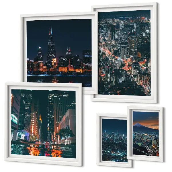 Wanddecoratie compositie Nachtelijke uitzichten op moderne steden