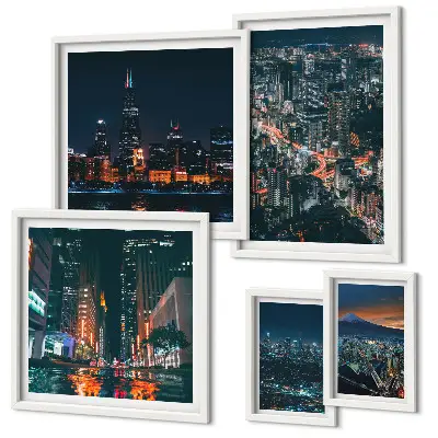 Wanddecoratie compositie Nachtelijke uitzichten op moderne steden