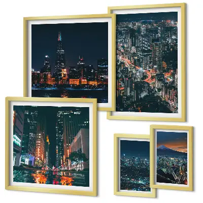 Wanddecoratie compositie Nachtelijke uitzichten op moderne steden