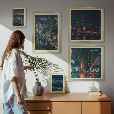 Wanddecoratie compositie Nachtelijke uitzichten op moderne steden