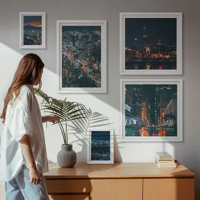 Wanddecoratie compositie Nachtelijke uitzichten op moderne steden