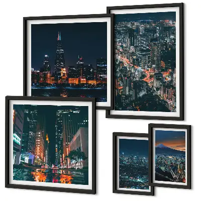 Wanddecoratie compositie Nachtelijke uitzichten op moderne steden