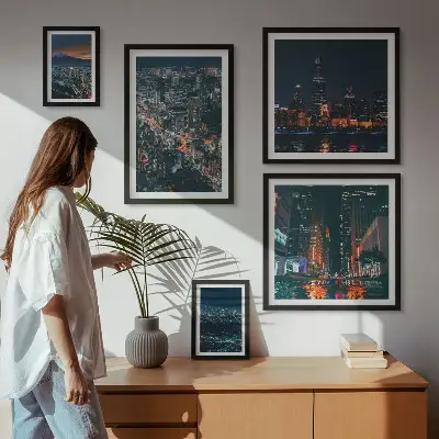 Wanddecoratie compositie Nachtelijke uitzichten op moderne steden
