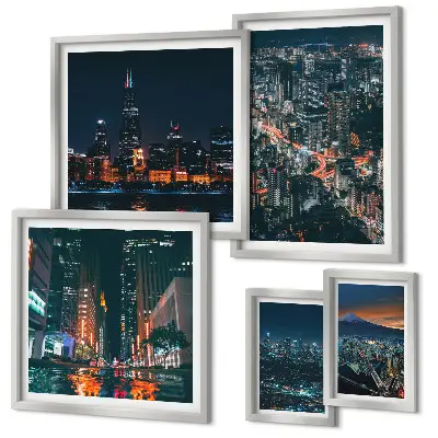 Wanddecoratie compositie Nachtelijke uitzichten op moderne steden