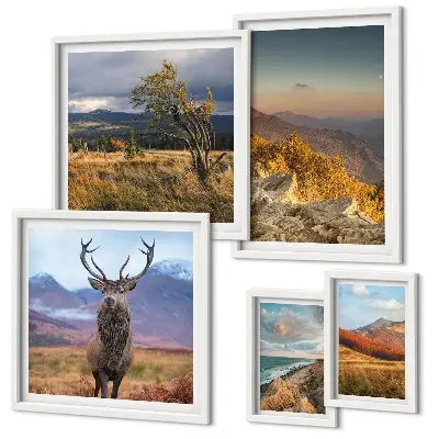 Moderne schilderijen set Berglandschappen met wilde dieren