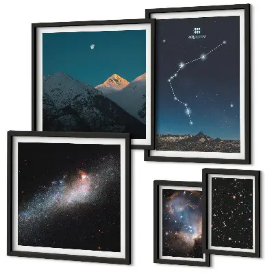 Gallery wall met kosmische landschappen van sterrenstelsels