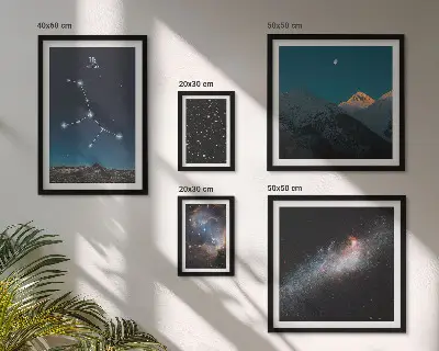 Wanddecoratie compositie Kosmische landschappen bij nachtelijke sterrenhemel