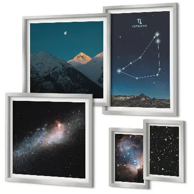 Schilderijenset met kosmische landschappen en sterrenbeelden