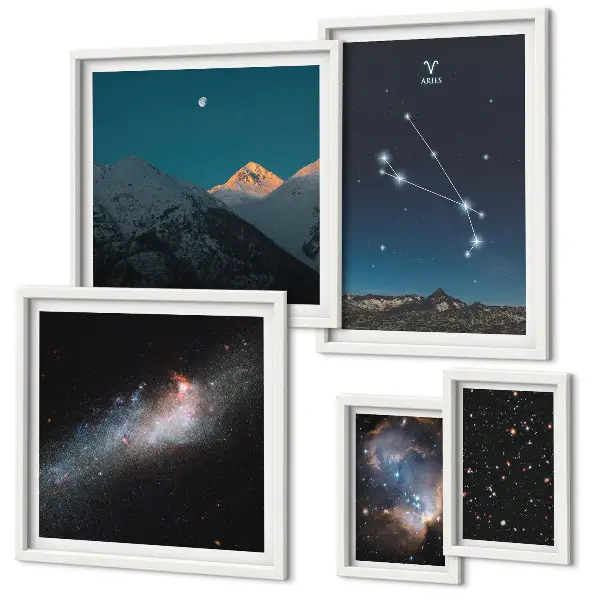 Wanddecoratie compositie met kosmische beelden van sterrenstelsels