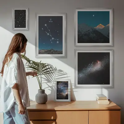 Schilderijen set kosmische sterrenhemel 's nachts