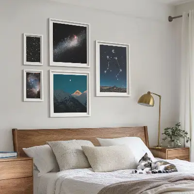 Moderne schilderijen set met kosmische hemellandschappen