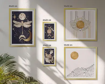 Gallery wall met stijlvolle motieven van ruimte-insecten
